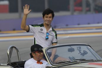 World © Octane Photographic Ltd. Saturday 20th September 2014, Singapore Grand Prix, Marina Bay. - Formula 1 Drivers’ Parade. Caterham F1 Team CT05 – Kamui Kobayashi. Digital Ref: 1127CB1D0951