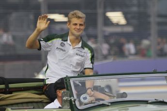 World © Octane Photographic Ltd. Saturday 20th September 2014, Singapore Grand Prix, Marina Bay. - Formula 1 Drivers’ Parade. Caterham F1 Team CT05 – Marcus Ericsson. Digital Ref: 1127CB1D0954