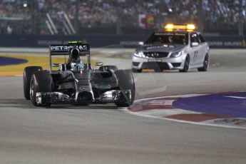 World © Octane Photographic Ltd. Sunday 21st September 2014, Singapore Grand Prix, Marina Bay. - Formula 1 Race. Mercedes AMG Petronas F1 W05 - Nico Rosberg starting from the pitlane ahead of the Medical Car. Digital Ref: 1127CB1D1227