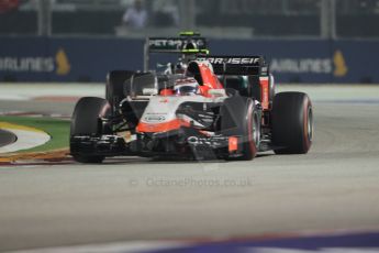 World © Octane Photographic Ltd. Sunday 21st September 2014, Singapore Grand Prix, Marina Bay. - Formula 1 Race. Marussia F1 Team MR03 – Max Chilton and Mercedes AMG Petronas F1 W05 - Nico Rosberg. Digital Ref: