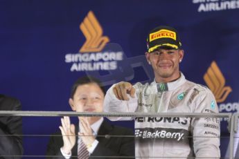 World © Octane Photographic Ltd. Sunday 21st September 2014, Singapore Grand Prix, Marina Bay. - Formula 1 Podium. Mercedes AMG Petronas F1 W05 – Lewis Hamilton. Digital Ref: