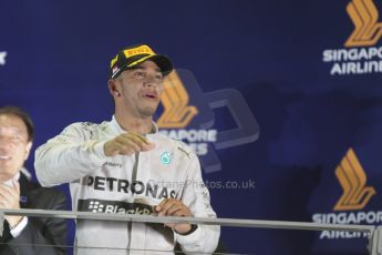 World © Octane Photographic Ltd. Sunday 21st September 2014, Singapore Grand Prix, Marina Bay. - Formula 1 Podium. Mercedes AMG Petronas F1 W05 – Lewis Hamilton. Digital Ref: