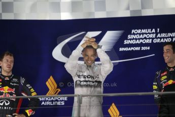 World © Octane Photographic Ltd. Sunday 21st September 2014, Singapore Grand Prix, Marina Bay. - Formula 1 Podium. Mercedes AMG Petronas F1 W05 – Lewis Hamilton. Digital Ref: