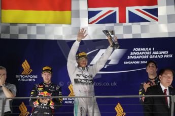 World © Octane Photographic Ltd. Sunday 21st September 2014, Singapore Grand Prix, Marina Bay. - Formula 1 Podium. Mercedes AMG Petronas F1 W05 – Lewis Hamilton. Digital Ref: