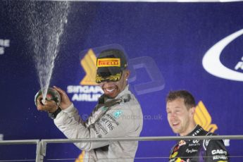 World © Octane Photographic Ltd. Sunday 21st September 2014, Singapore Grand Prix, Marina Bay. - Formula 1 Podium. Mercedes AMG Petronas F1 W05 – Lewis Hamilton. Digital Ref:
