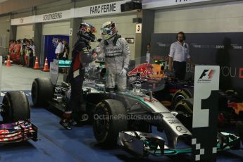 World © Octane Photographic Ltd. Sunday 21st September 2014, Singapore Grand Prix, Marina Bay. - Formula 1 Parc Ferme. Mercedes AMG Petronas F1 W05 – Lewis Hamilton. Digital Ref: