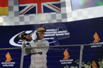 World © Octane Photographic Ltd. Sunday 21st September 2014, Singapore Grand Prix, Marina Bay. - Formula 1 Podium. Mercedes AMG Petronas F1 W05 – Lewis Hamilton. Digital Ref: