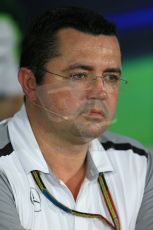World © Octane Photographic Ltd. Friday 19th September 2014, Singapore Grand Prix, Marina Bay. - Formula 1 Team Personnel Press Conference - McLaren Mercedes - Eric Boullier. Digital Ref: