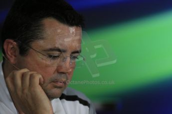 World © Octane Photographic Ltd. Friday 19th September 2014, Singapore Grand Prix, Marina Bay. - Formula 1 Team Personnel Press Conference - McLaren Mercedes - Eric Boullier. Digital Ref: