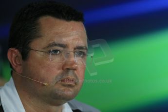 World © Octane Photographic Ltd. Friday 19th September 2014, Singapore Grand Prix, Marina Bay. - Formula 1 Team Personnel Press Conference - McLaren Mercedes - Eric Boullier. Digital Ref: