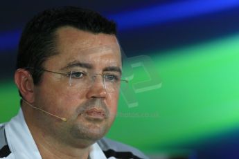 World © Octane Photographic Ltd. Friday 19th September 2014, Singapore Grand Prix, Marina Bay. - Formula 1 Team Personnel Press Conference - McLaren Mercedes - Eric Boullier. Digital Ref: