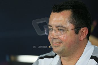 World © Octane Photographic Ltd. Friday 19th September 2014, Singapore Grand Prix, Marina Bay. - Formula 1 Team Personnel Press Conference - McLaren Mercedes - Eric Boullier. Digital Ref: