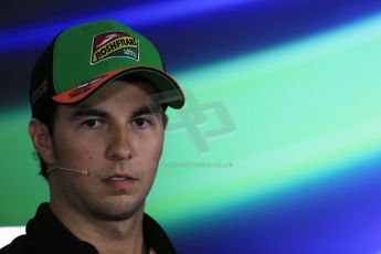 World © Octane Photographic Ltd. Thursday 18th September 2014, Singapore Grand Prix, Marina Bay. - Formula 1 Driver’s conference. Sahara Force India VJM07 – Sergio Perez. Digital Ref: 1117LB1D8884