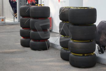 World © Octane Photographic Ltd. Wednesday 17th September 2014, Singapore Grand Prix, Marina Bay. Formula 1 Setup and atmosphere. Sauber F1 team wheels with Pirelli tyre options. Digital Ref: 1115CB1D6403