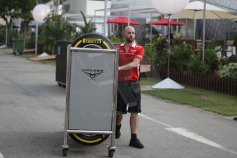 World © Octane Photographic Ltd. Wednesday 17th September 2014, Singapore Grand Prix, Marina Bay. Formula 1 Setup and atmosphere. Marussia F1 Team Pirelli tyres. Digital Ref: 1115CB1D6412