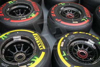 World © Octane Photographic Ltd. Wednesday 17th September 2014, Singapore Grand Prix, Marina Bay. Formula 1 Setup and atmosphere. McLaren Mercedes wheels with Pirelli tyre choices. Digital Ref: 1115CB1D6456