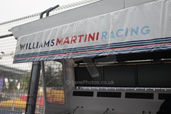World © Octane Photographic Ltd. Wednesday 17th September 2014, Singapore Grand Prix, Marina Bay. Formula 1 Setup and atmosphere. Williams Martini Racing pit wall. Digital Ref: 1115CB1D6476