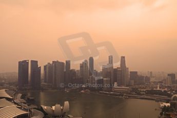 World © Octane Photographic Ltd. Wednesday 17th September 2014, Singapore Grand Prix, Marina Bay. Formula 1 Setup and atmosphere. The Singapore skyline at sunset. Digital Ref: 1115CB6597