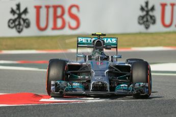 World © Octane Photographic Ltd. Friday 9th May 2014. Circuit de Catalunya - Spain - Formula 1 Practice 1 pitlane. Mercedes AMG Petronas F1 W05 Hybrid - Nico Rosberg. Digital Ref: