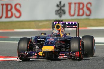 World © Octane Photographic Ltd. Friday 9th May 2014. Circuit de Catalunya - Spain - Formula 1 Practice 1 pitlane. Infiniti Red Bull Racing RB10 - Sebastian Vettel. Digital Ref: