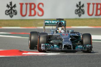 World © Octane Photographic Ltd. Friday 9th May 2014. Circuit de Catalunya - Spain - Formula 1 Practice 1 pitlane. Mercedes AMG Petronas F1 W05 Hybrid – Lewis Hamilton. Digital Ref: