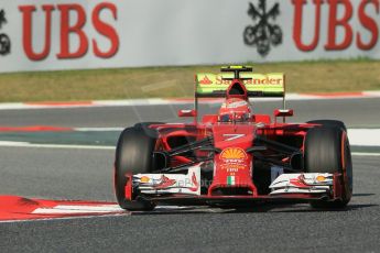 World © Octane Photographic Ltd. Friday 9th May 2014. Circuit de Catalunya - Spain - Formula 1 Practice 1 pitlane. Scuderia Ferrari F14T – Kimi Raikkonen. Digital Ref: