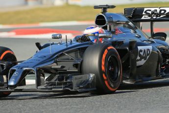 World © Octane Photographic Ltd. Friday 9th May 2014. Circuit de Catalunya - Spain - Formula 1 Practice 1 pitlane. McLaren Mercedes MP4/29 - Jenson Button. Digital Ref: