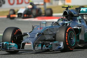 World © Octane Photographic Ltd. Friday 9th May 2014. Circuit de Catalunya - Spain - Formula 1 Practice 1 pitlane. Mercedes AMG Petronas F1 W05 Hybrid - Nico Rosberg. Digital Ref: