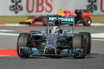 World © Octane Photographic Ltd. Friday 9th May 2014. Circuit de Catalunya - Spain - Formula 1 Practice 1 pitlane. Mercedes AMG Petronas F1 W05 Hybrid – Lewis Hamilton. Digital Ref: