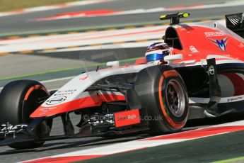 World © Octane Photographic Ltd. Friday 9th May 2014. Circuit de Catalunya - Spain - Formula 1 Practice 1 pitlane. Marussia F1 Team MR03 - Max Chilton. Digital Ref: