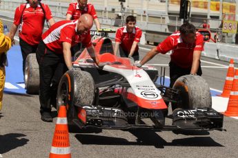 World © Octane Photographic Ltd. Friday 9th May 2014. Circuit de Catalunya - Spain - Formula 1 Practice 2 pitlane. Marussia F1 Team MR03 - Max Chilton. Digital Ref: