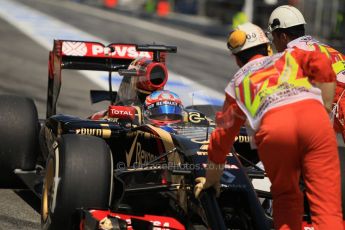 World © Octane Photographic Ltd. Friday 9th May 2014. Circuit de Catalunya - Spain - Formula 1 Practice 2 pitlane. Lotus F1 Team E22 - Romain Grosjean. Digital Ref: