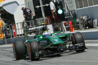 World © Octane Photographic Ltd. Friday 9th May 2014. Circuit de Catalunya - Spain - Formula 1 Practice 2 pitlane. Caterham F1 Team CT05 – Marcus Ericsson. Digital Ref: