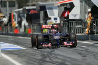World © Octane Photographic Ltd. Friday 9th May 2014. Circuit de Catalunya - Spain - Formula 1 Practice 2 pitlane. Scuderia Toro Rosso STR 9 – Daniil Kvyat. Digital Ref: