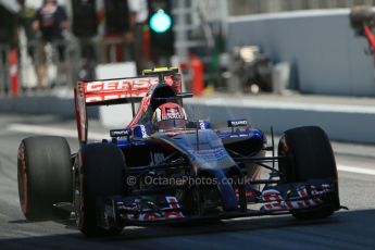 World © Octane Photographic Ltd. Friday 9th May 2014. Circuit de Catalunya - Spain - Formula 1 Practice 2 pitlane. Scuderia Toro Rosso STR 9 – Daniil Kvyat. Digital Ref: