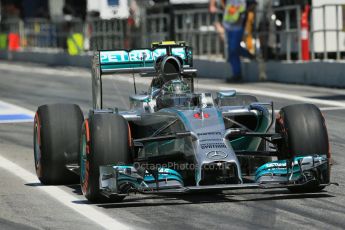 World © Octane Photographic Ltd. Friday 9th May 2014. Circuit de Catalunya - Spain - Formula 1 Practice 2 pitlane. Mercedes AMG Petronas F1 W05 Hybrid - Nico Rosberg. Digital Ref: