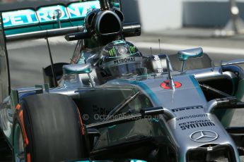 World © Octane Photographic Ltd. Friday 9th May 2014. Circuit de Catalunya - Spain - Formula 1 Practice 2 pitlane. Mercedes AMG Petronas F1 W05 Hybrid - Nico Rosberg. Digital Ref: