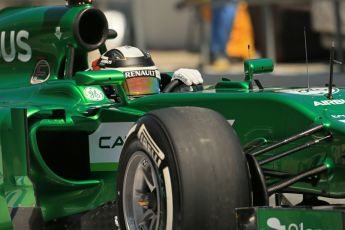 World © Octane Photographic Ltd. Friday 9th May 2014. Circuit de Catalunya - Spain - Formula 1 Practice 2 pitlane. Caterham F1 Team CT05 – Kamui Kobayashi. Digital Ref: