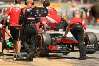 World © Octane Photographic Ltd. Friday 9th May 2014. Circuit de Catalunya - Spain - Formula 1 Practice 2 pitlane. Marussia F1 Team MR03 - Max Chilton. Digital Ref: