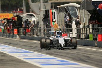 World © Octane Photographic Ltd. Friday 9th May 2014. Circuit de Catalunya - Spain - Formula 1 Practice 2 pitlane. Williams Martini Racing FW36 – Valtteri Bottas Digital Ref: