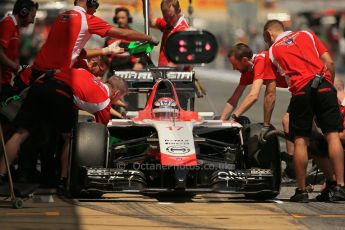 World © Octane Photographic Ltd. Friday 9th May 2014. Circuit de Catalunya - Spain - Formula 1 Practice 2 pitlane. Marussia F1 Team MR03 - Jules Bianchi. Digital Ref: