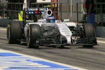 World © Octane Photographic Ltd. Friday 9th May 2014. Circuit de Catalunya - Spain - Formula 1 Practice 2 pitlane. Williams Martini Racing FW36 – Valtteri Bottas Digital Ref: