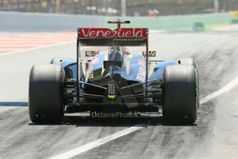 World © Octane Photographic Ltd. Friday 9th May 2014. Circuit de Catalunya - Spain - Formula 1 Practice 2 pitlane. Lotus F1 Team E22 – Pastor Maldonado. Digital Ref: