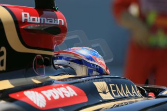 World © Octane Photographic Ltd. Friday 9th May 2014. Circuit de Catalunya - Spain - Formula 1 Practice 2 pitlane. Lotus F1 Team E22 - Romain Grosjean. Digital Ref: