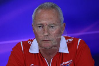 World © Octane Photographic Ltd. Friday 9th May 2014. Circuit de Catalunya – Barcelona, Spain. Formula 1 press conference. John Booth – Marussia. Digital Ref :