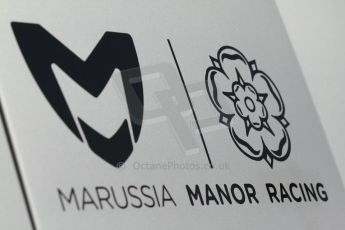 World © Octane Photographic Ltd. Friday 9th May 2014. GP3 Paddock – Circuit de Catalunya, Barcelona, Spain. Marussia Manor Racing logo. Digital Ref : 0927cb7d8797