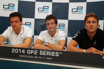 World © Octane Photographic Ltd. Friday 9th May 2014. GP2 Qualifying Press Conference – Circuit de Catalunya, Barcelona, Spain. Stephane Richelmi (1st), Jolyon Palmer (2nd) - DAMS and Stefano Coletti (3rd) - Racing Engineering – Digital Ref :