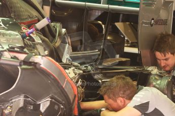 World © Octane Photographic Ltd. Friday 9th May 2014. Circuit de Catalunya - Spain - Formula 1 Practice 1 pitlane. Mercedes AMG Petronas F1 W05 Hybrid. Digital Ref: