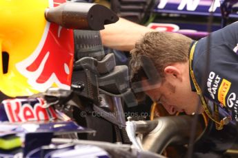 World © Octane Photographic Ltd. Friday 9th May 2014. Circuit de Catalunya - Spain - Formula 1 Practice 1 pitlane. Infiniti Red Bull Racing RB10 - Sebastian Vettel. Digital Ref: