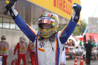 World © Octane Photographic Ltd. Saturday 10th May 2014. GP2 Race 1 Parc Ferme – Circuit de Catalunya, Barcelona, Spain. Johnny Cecotto - Trident (1st). Digital Ref :